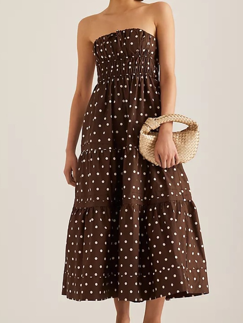 Anthropologie The Somerset Maxi Dress Strapless Edition Brown Polka Dot XS NWT